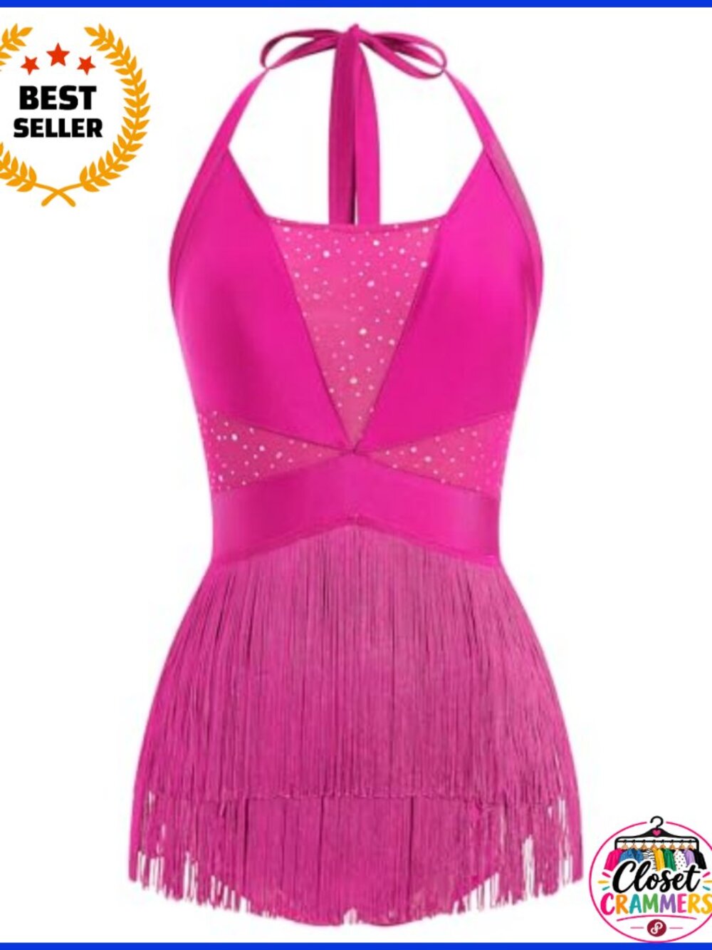 Halter Fringe Sequin Bodysuit Latin Dance Ballroom Costume Romper
